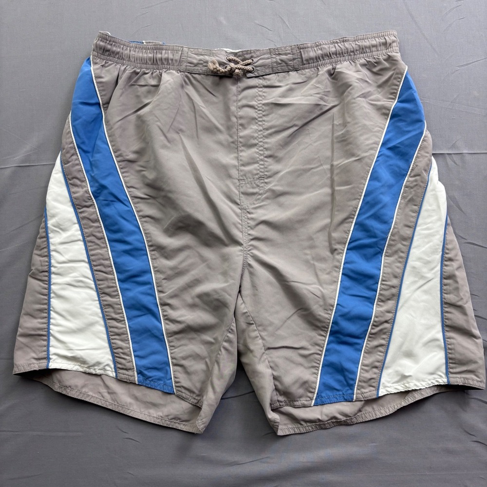 Vtg Spalding Athletic Mens Swim Trunks Grey‎ Blue Colorblock Board Shorts Medium